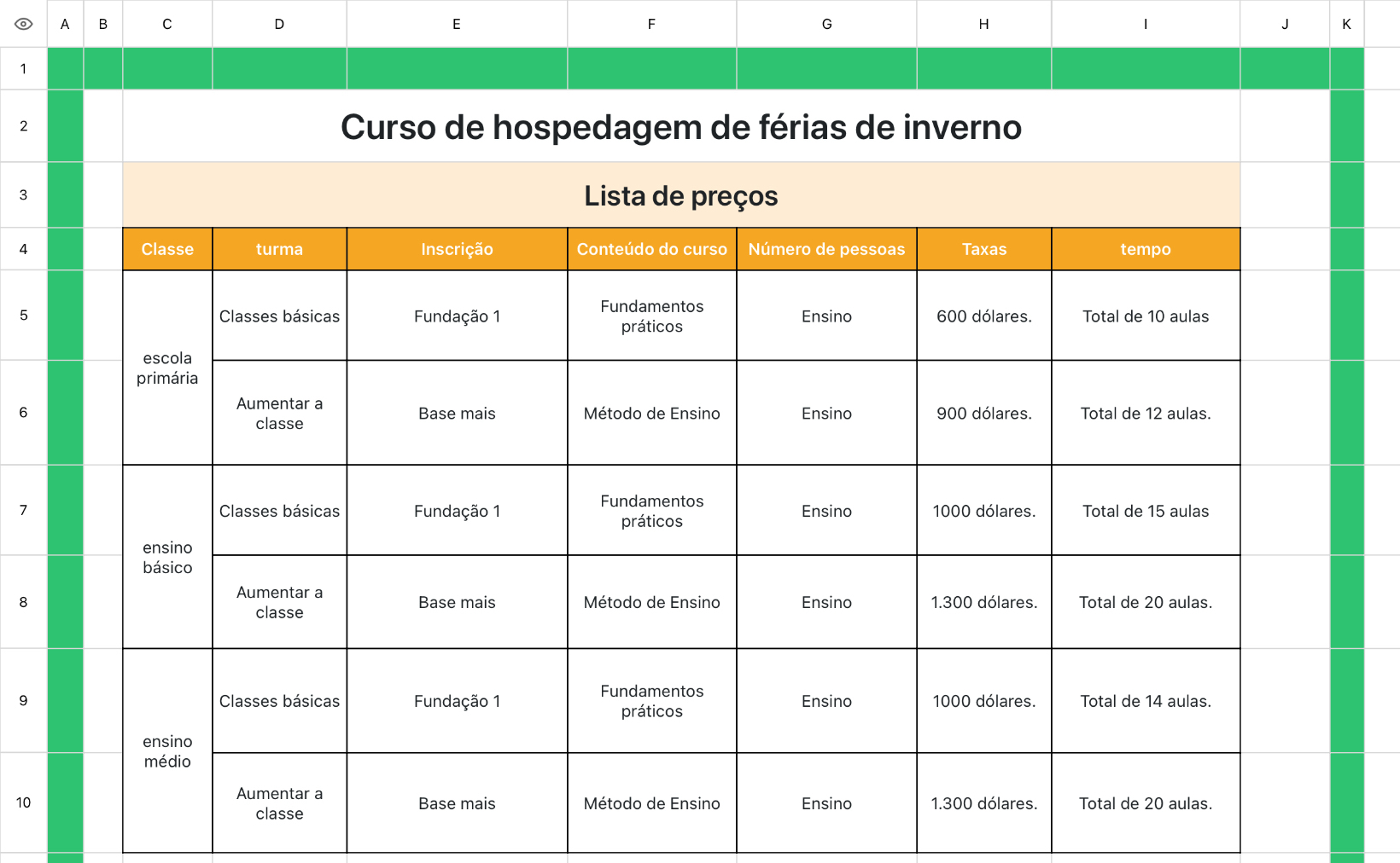 Curso de hospedagem de férias de inverno
